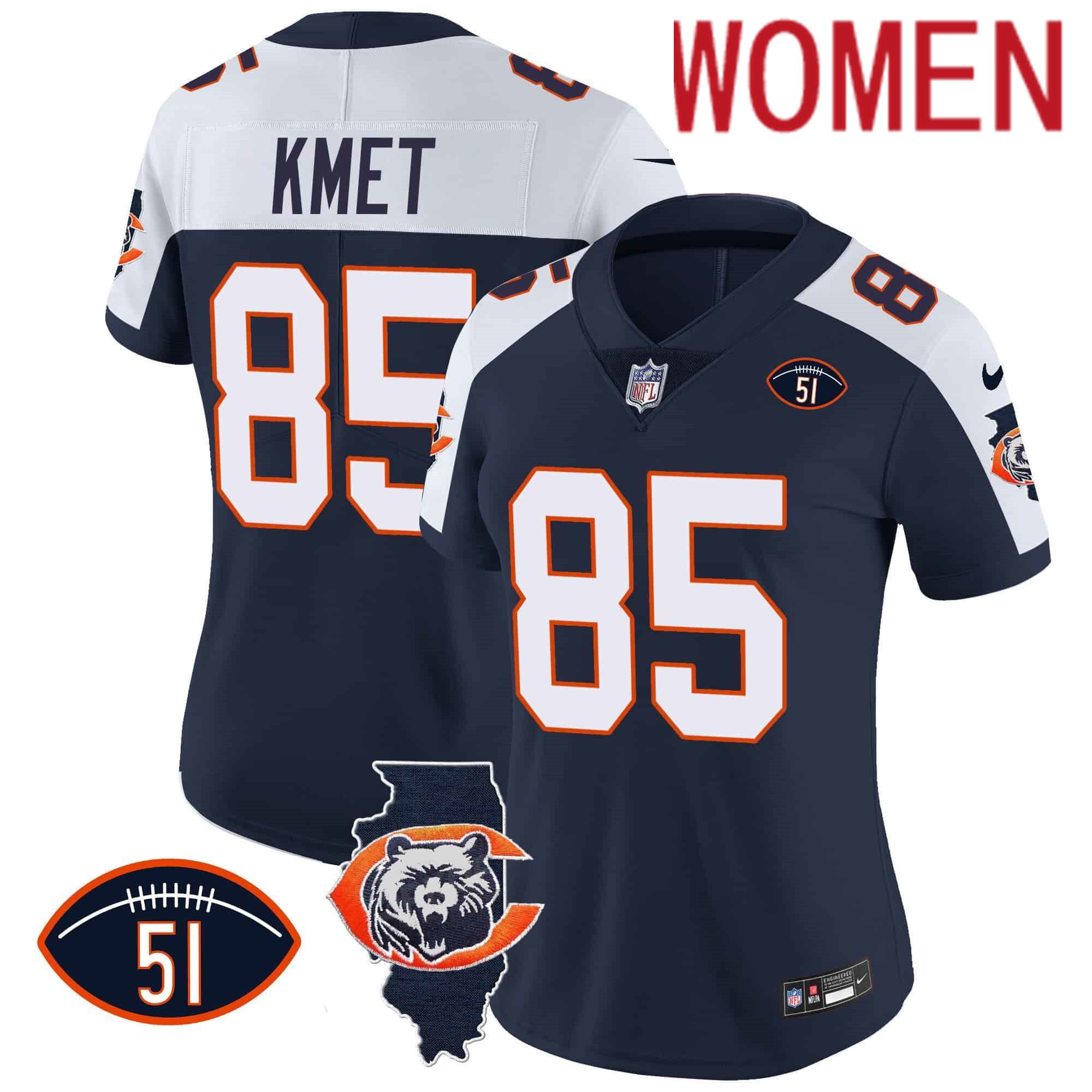 Women Chicago Bears #85 Kmet Blue 2024 Nike Throwback Illinois Patch Vapor NFL Jersey->nfl t-shirts->Sports Accessory